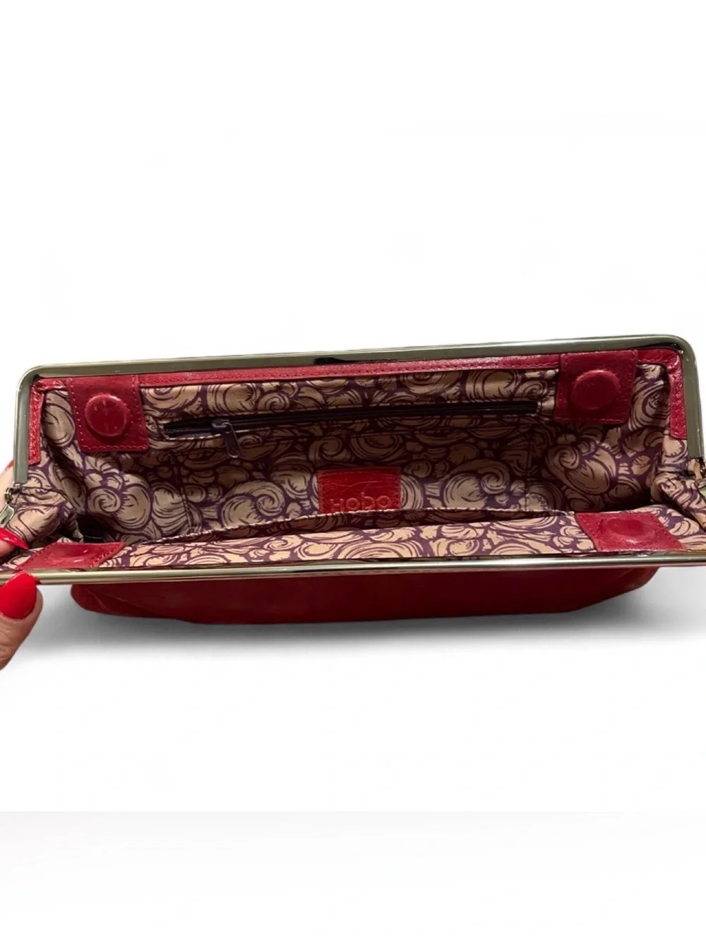 HOBO The Original Lauren Double Frame Clutch Wallet Red Glazed Leather